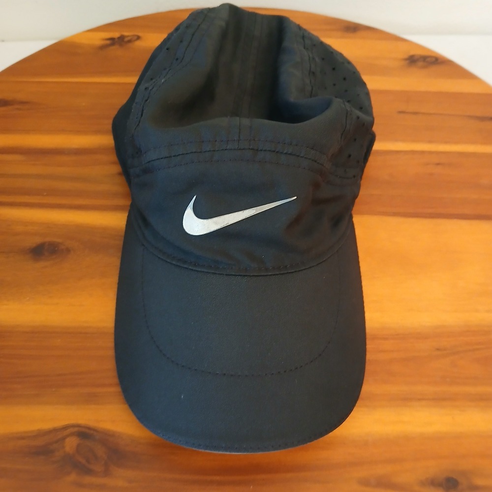 Vintage Nike Tailwind Running Hat Mens One Size Black‎ Dri-Fit 7 Pannel Y2K